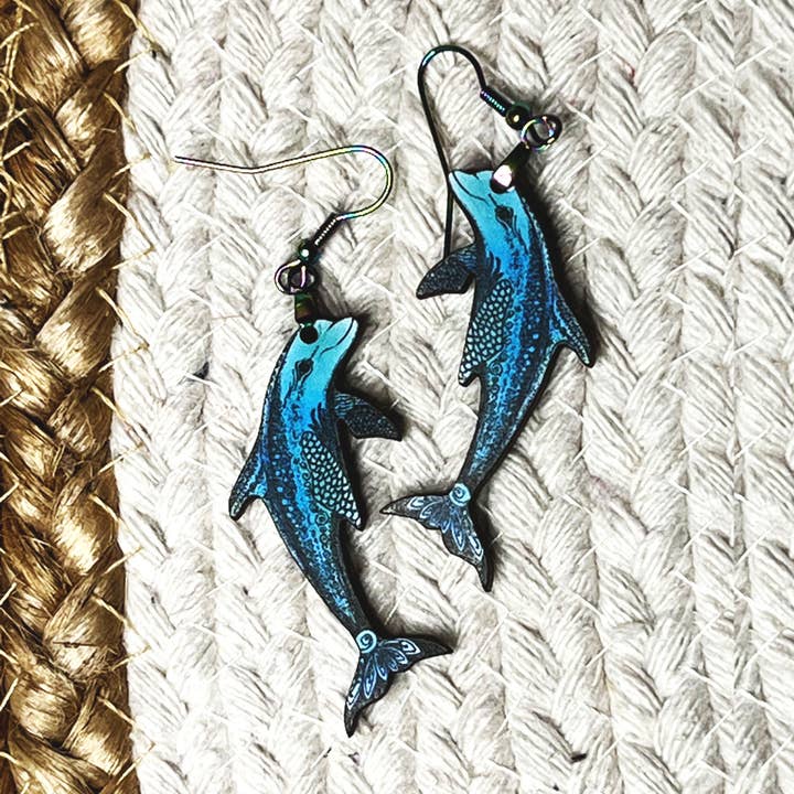 Dolphin Earrings, Blue Sea Life Earrings, , Beach Lover for wholesale by Katekreates