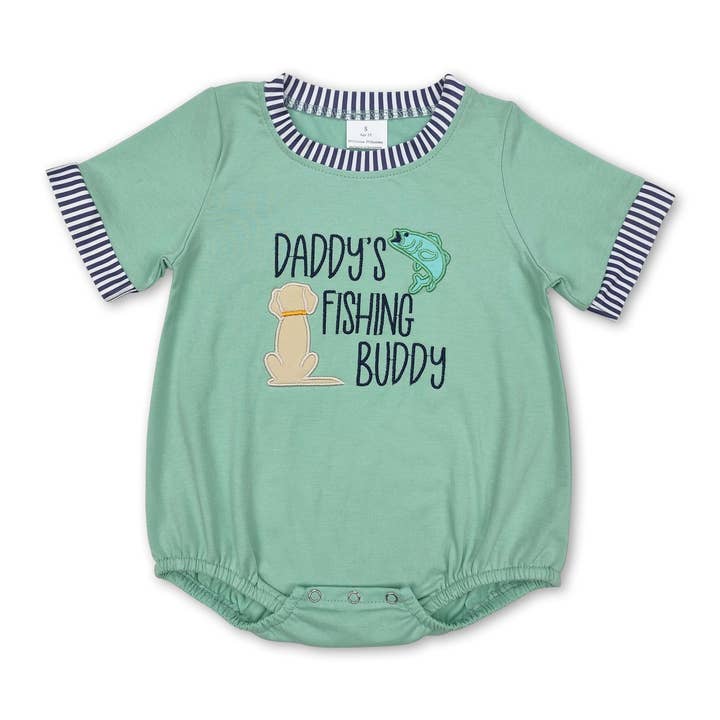 Barboteuse bébé garçon à manches courtes vert "copain de pêche de papa" pour la vente par Yawoo Garments