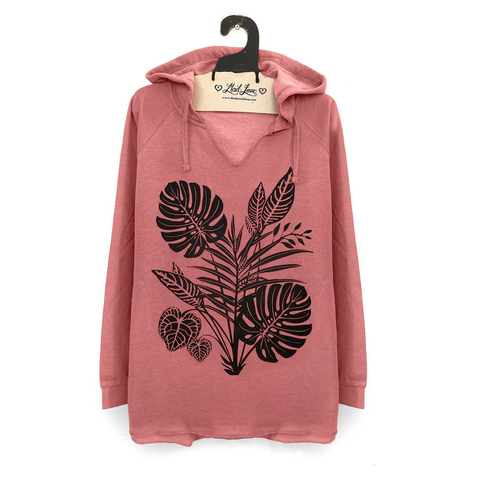 Mad Love Shop - Vendita all'ingrosso Felpa con cappuccio - Donna - Pullover da donna Dusty Rose Raglan con cappuccio e ramo1