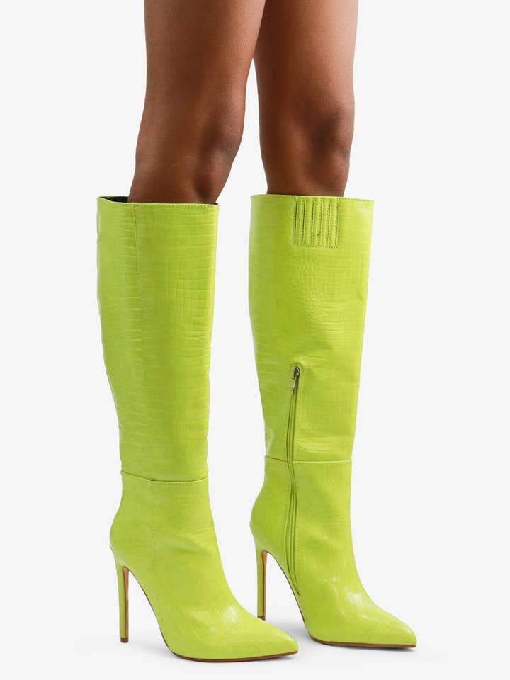 Lemonade Shoes - Wholesale Boots – Women’s - ROSE - Under the Knee Crocodile Stiletto Boots7