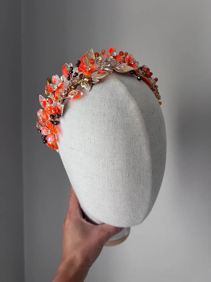 Orange and Gold Wedding guest crown for wholesale by Preciuspearls