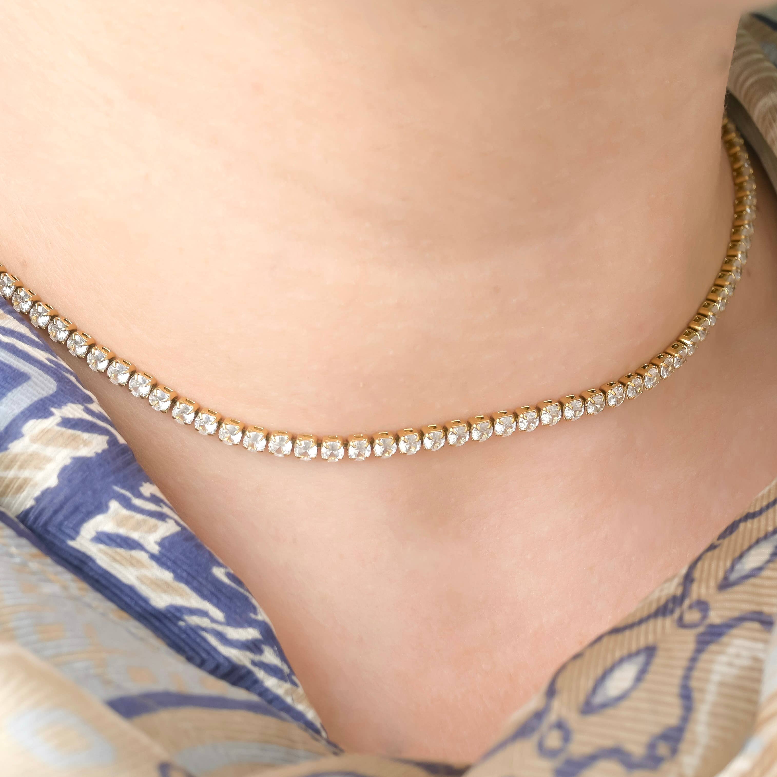 Blueyejewelry - Wholesale Link & Chain Necklace - Tennis Chain Necklace - Waterproof 18k Gold Diamond Choker7