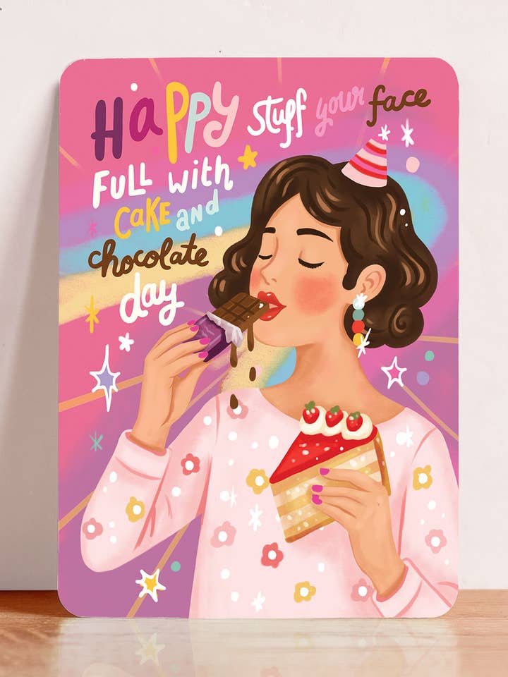 Kort gratulation födelsedag tårta rolig vykort för wholesale av Aniet Illustration