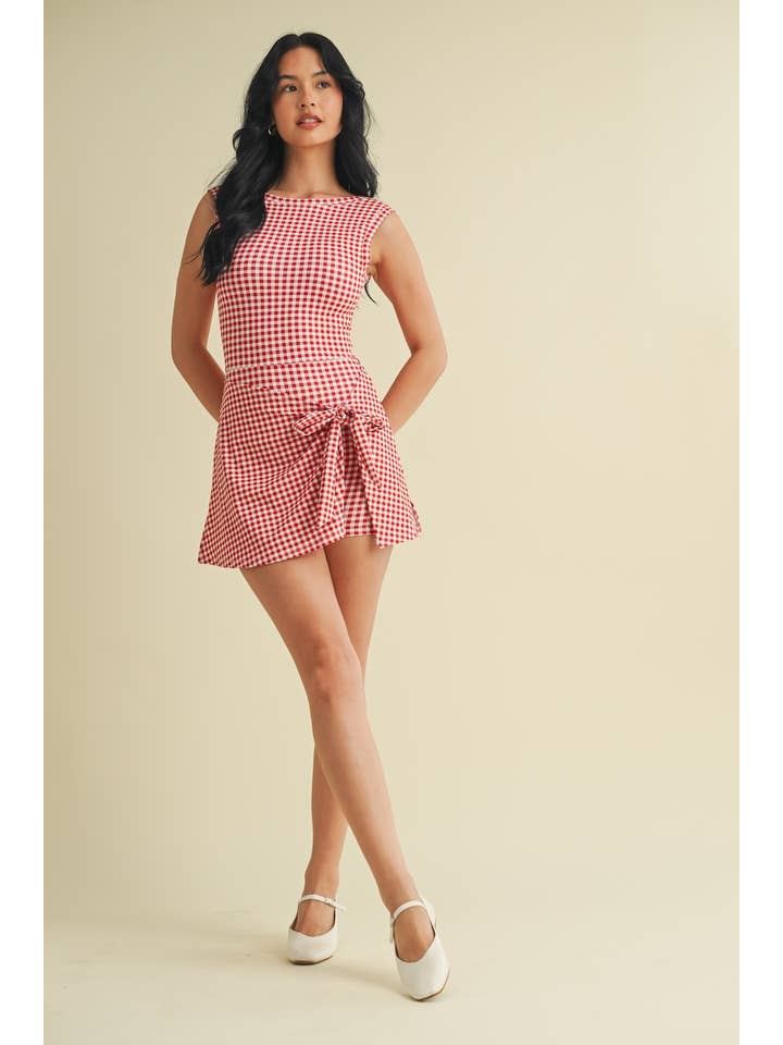 KIMBERLY C - Wholesale Athletic Dress - Women's - Gingham Print Sleeveless Wrap Tie Front Dress 29