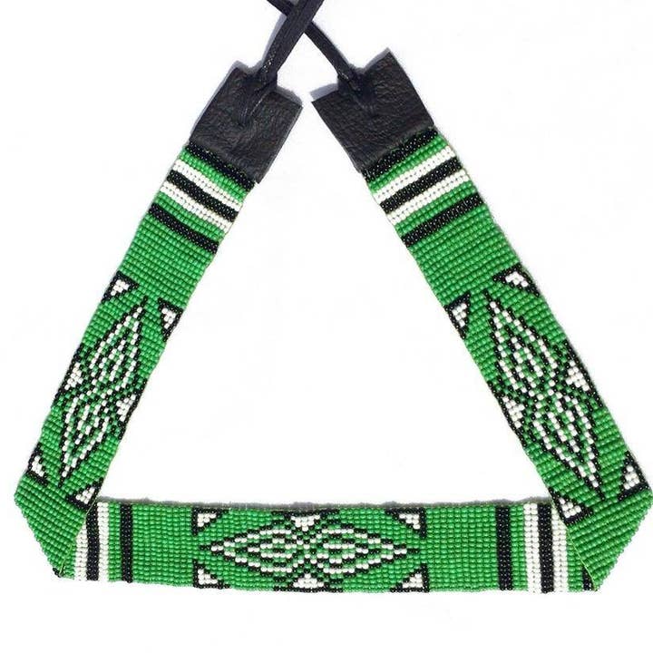 Håndlavede Beaded Native Style Grøn Hvid Cowboy Hatband for engroshandel hos BEADS CORNER