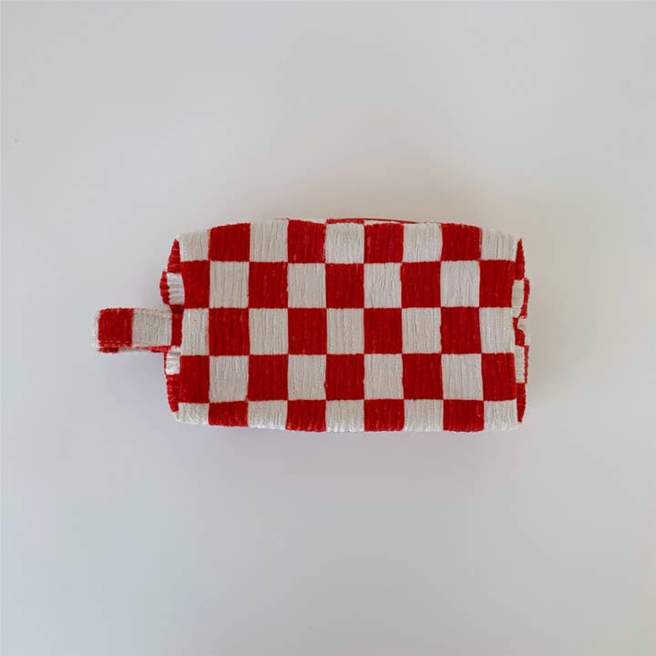 HIDDENBRAND - Wholesale Makeup/Cosmetic Bag - Ruched Colorful Checkered zipper knit Cosmetic bag