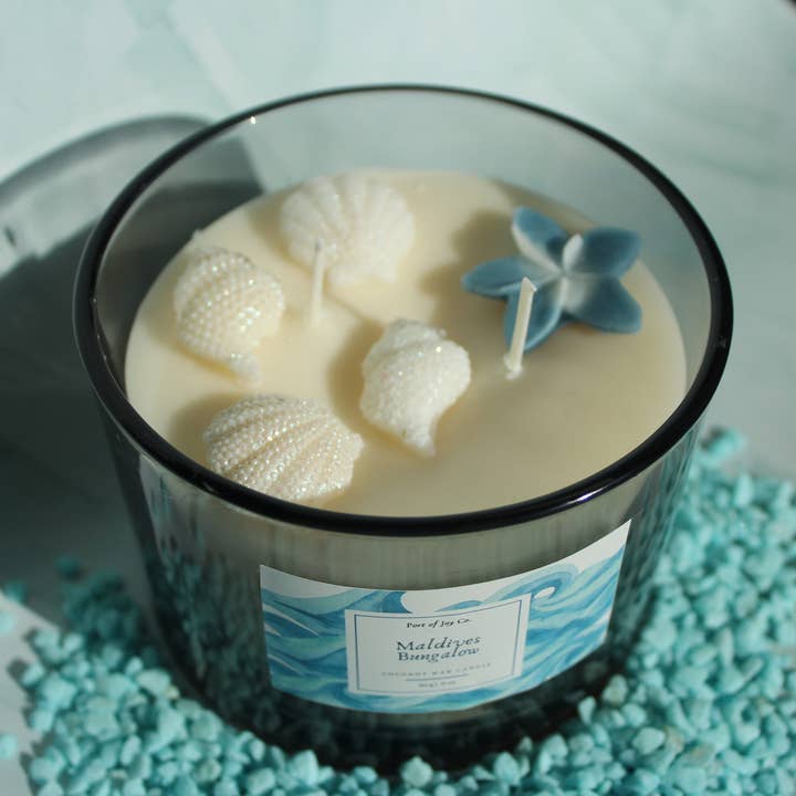 Maldives Bungalow Sea Salt & Sandalwood 2-Wick Candle for wholesale by Port of Joy Co