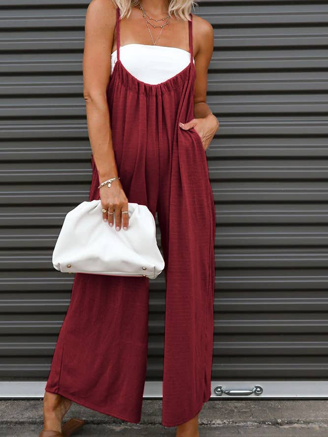 UNISHE - Wholesale Jumpsuit - Dames - Jumpsuit met wijde pijpen en spaghettibandjes CY044
