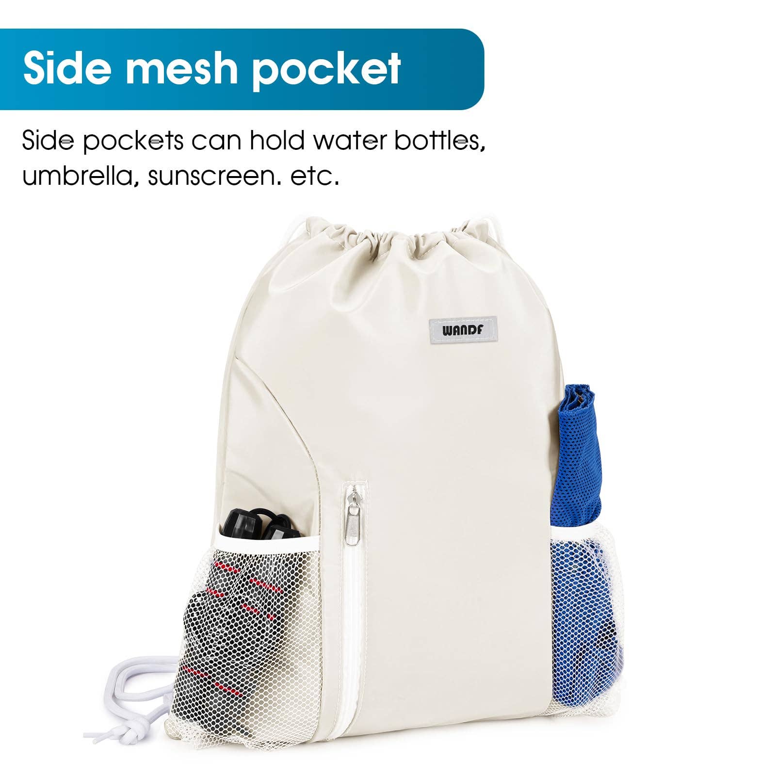 wandf - Vente Sac à cordon de serrage – unisexe - Sac à dos à cordon WF6038 Sports Gym avec poches en maille68