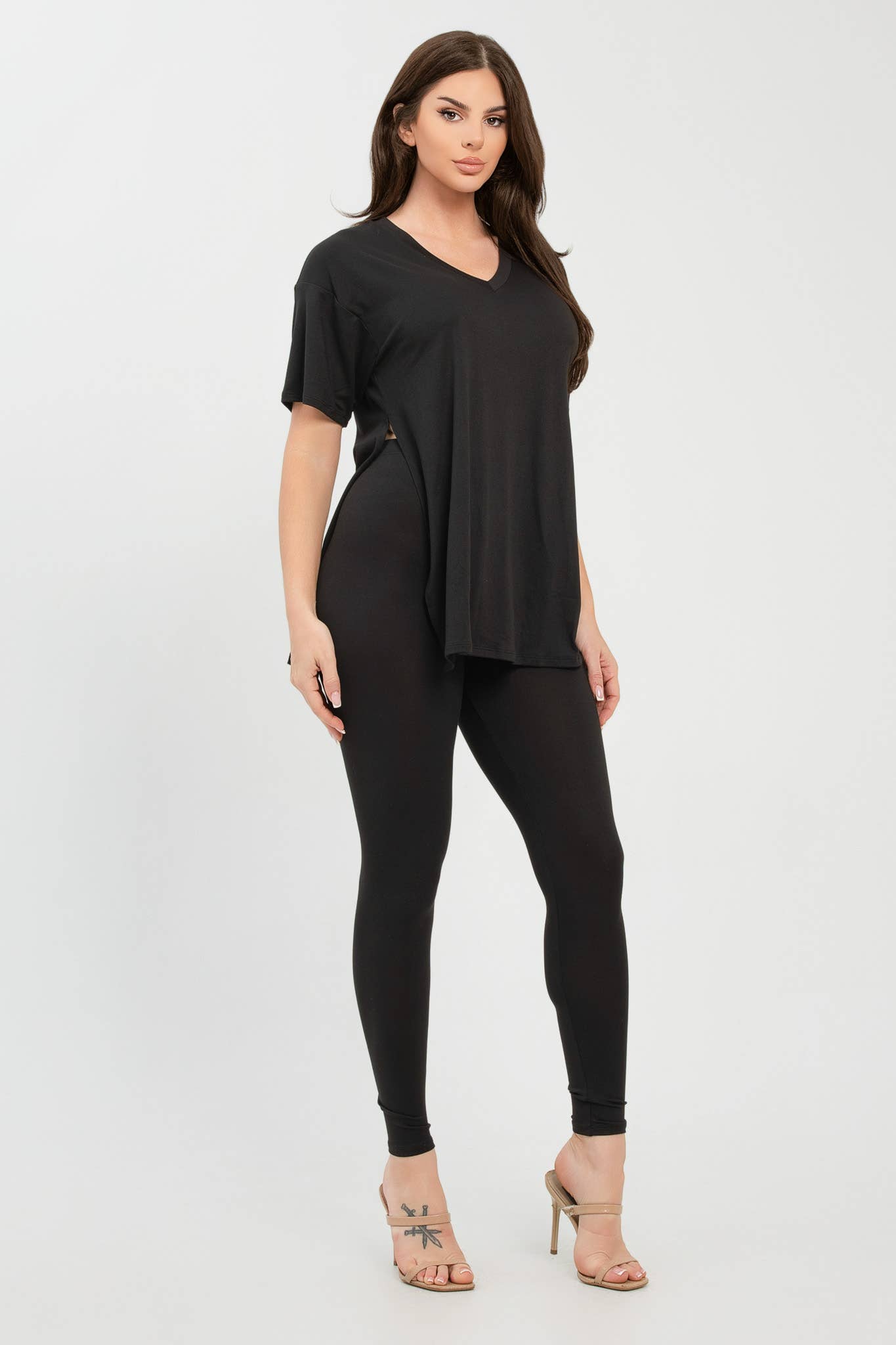 Julia by LoveJ - Wholesale Top & Pant Set (NOT Loungewear) - Women's - V Neck Side Slits Basic Top And Leggings Set6