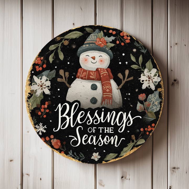 Winter Blessings Round Door Sign | Farmhouse Holiday Wall Decor for wholesale by TX USA Corporation