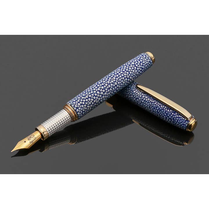 Grifos pens – wholesale Pennor – Blå bläckfiskläderfyllepennor med grepp i silver 925