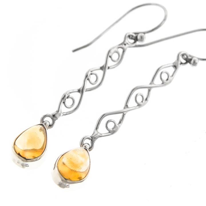 Brincos pendentes de citrino em prata de lei 925 em forma de lágrima, 4,1 cm. por atacado de FifiRose