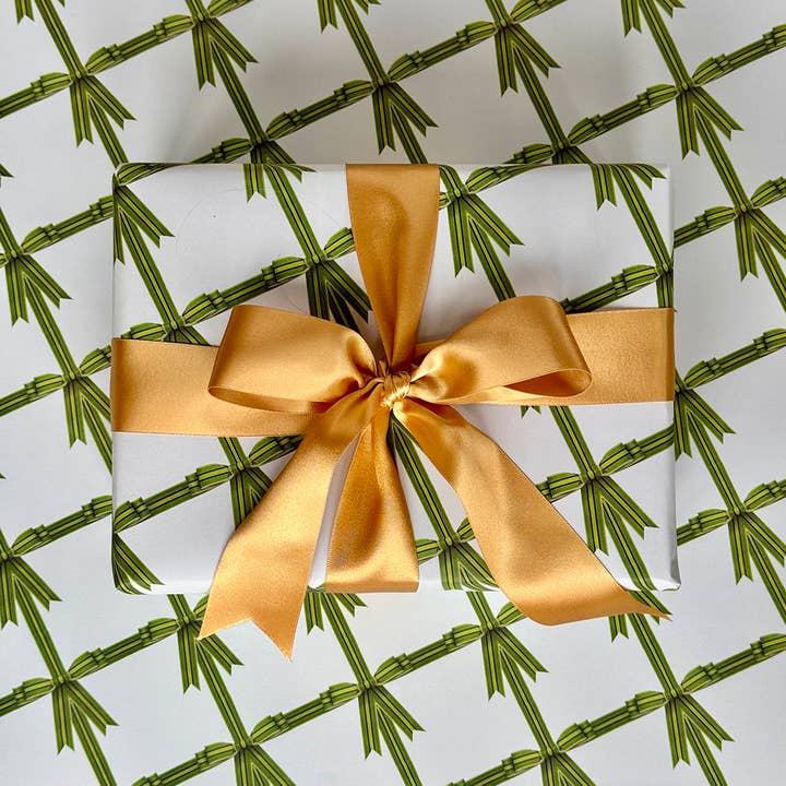 Canonbury Press - Wholesale Wrapping Paper Roll - Green Bow Wrapping Paper0