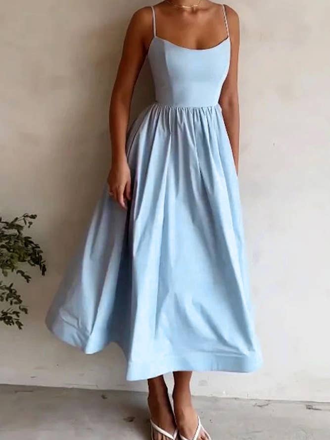 Vestido de espagueti liso con dobladillo con volantes ZK2014 para venta al por mayor de UNISHE