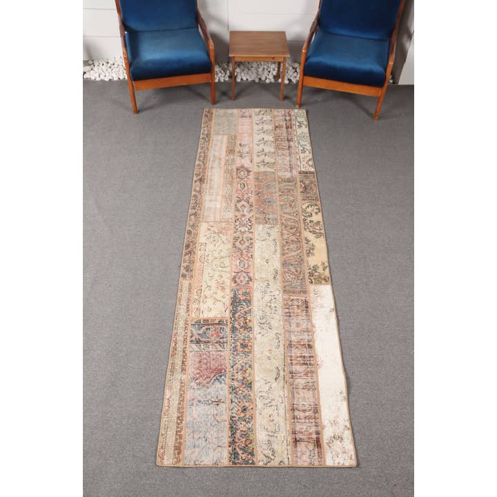 The Loom Wholesale - Wholesale Rug Pad - Turkish Vintage Rug, Small 2.8x8.9 ft (84x272 cm) Rug, Brown Floral Rug
