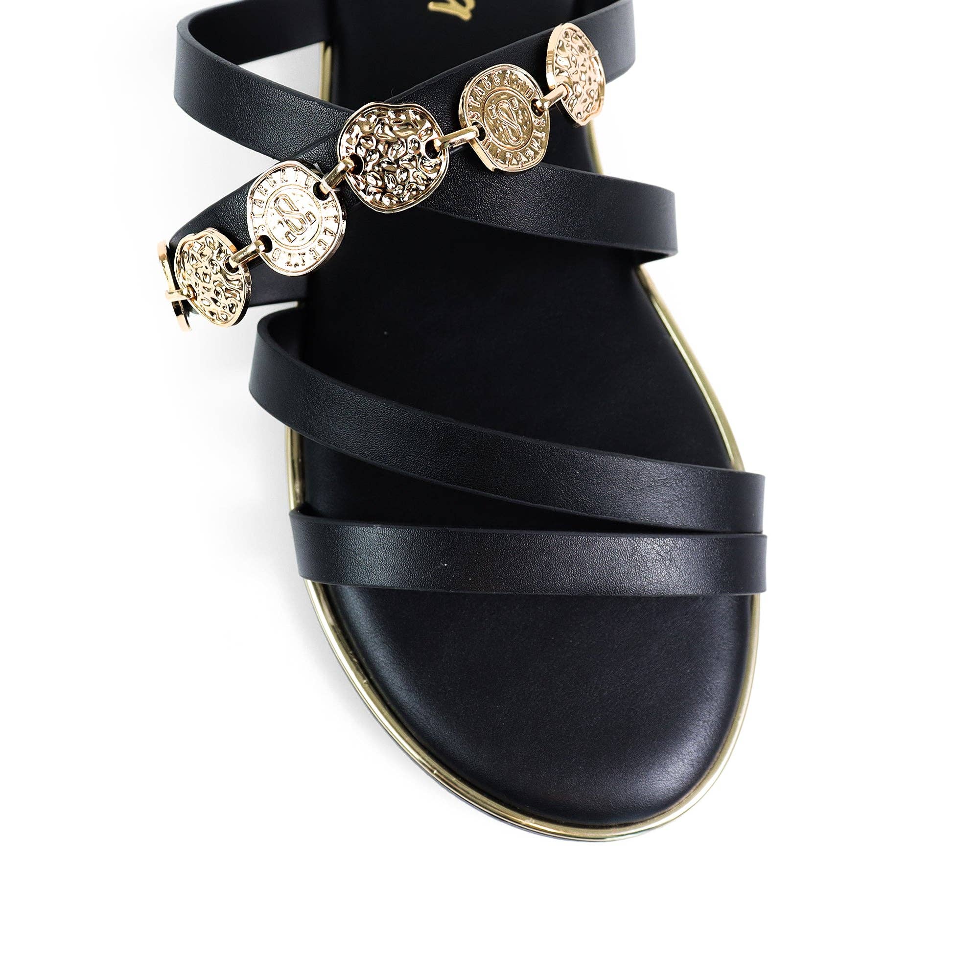 AMRIT-2 COIN STRASP SLIDE SANDALS BLACK for wholesale on Faire2