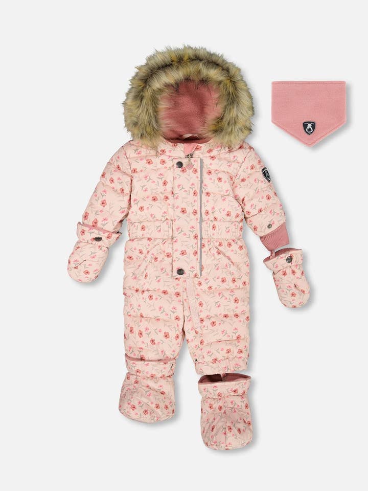 One-Piece Baby Original Puffy Snowsuit Rosa Mini Blommor för wholesale av Deux par Deux
