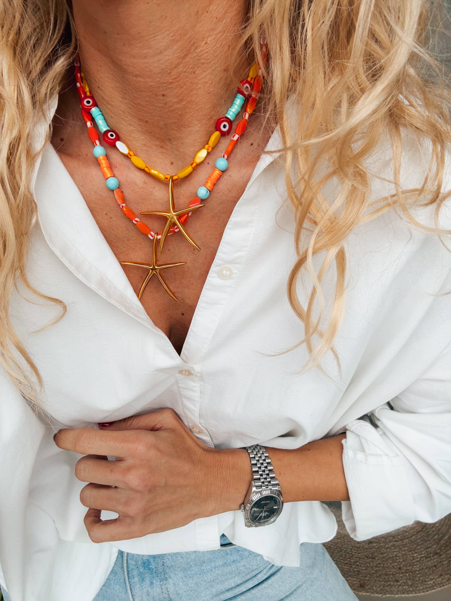 Goupi - Venta al por mayor Collares con colgantes/abalorios - Collar de verano con gran estrella de mar dorada en amarillo o dorado3