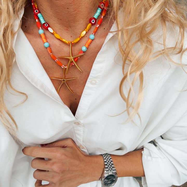 Goupi - Venta al por mayor Collares con colgantes/abalorios - Collar de verano con gran estrella de mar dorada en amarillo o dorado3