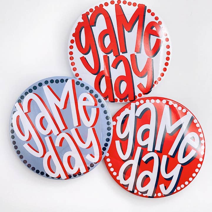 Tailgated Co. - Wholesale Lapel Pin/Button - Red Game Day Polka Dots Buttons | Game Day Pins0