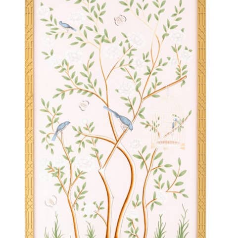 Pale Pink AND MULTI COLOR Bird Cage CHINOSERIE MURAL for wholesale by The Enchanted Home