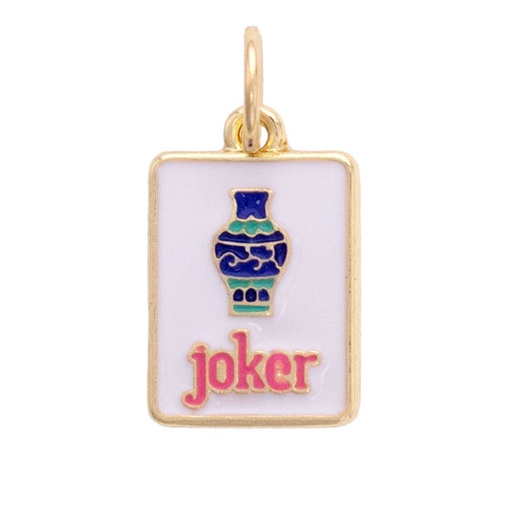 Joker Mahjong Tile Charm in White, Blue, & Pink for wholesale by Canvas Style
