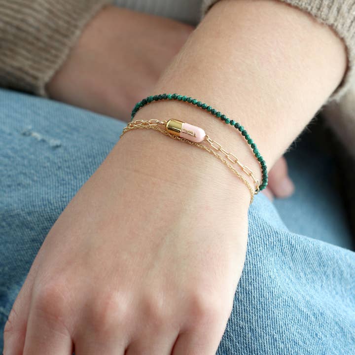 Kris Nations – wholesale Charm/dangle bracelet – Chill Pill Charm Bracelet 18K Gold Vermeil | Sterling Silver Charm Gold Filled | Sterling Silver Drawn Cable Chain Multiple Colors Lobster Clasp Nickel Free Ships from CA