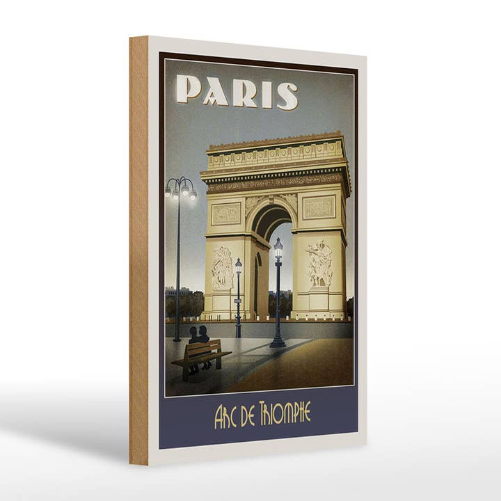 Panneau en bois Voyage 20x30 cm Paris France Arc de Triomphe pour la vente par Femer