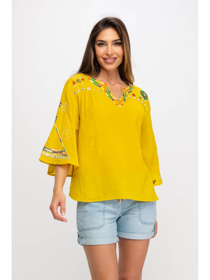 Peace & Love (CALAO IMPORT EXPORT S.L.) - Wholesale Blouse - Women's - PLAIN EMBROIDERED BLOUSE PR9011B