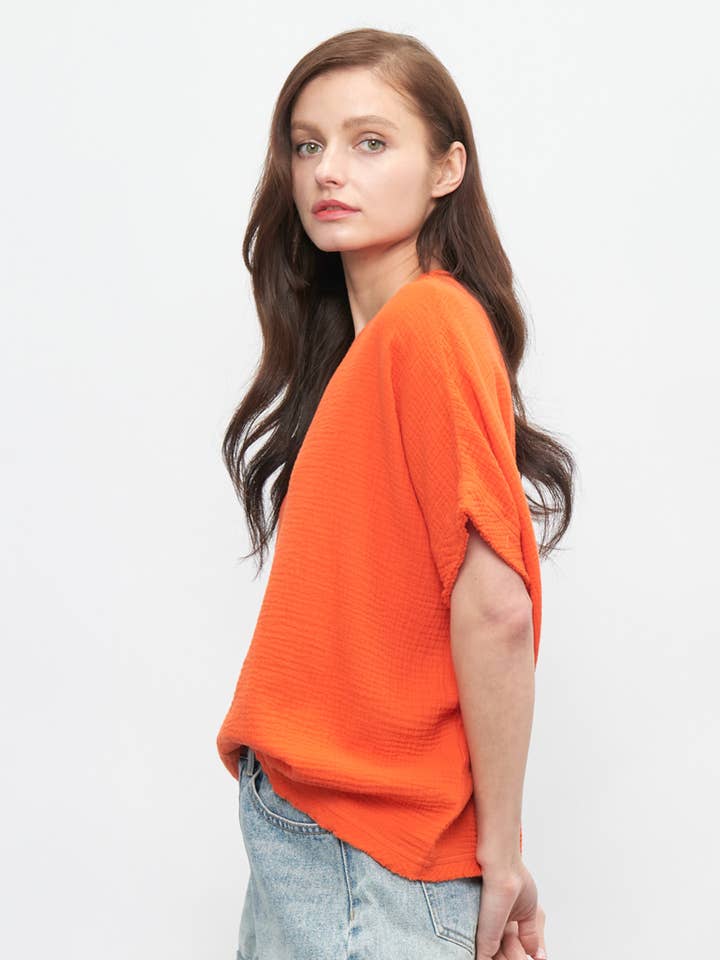 50842-COTTON GAUZE WASHED OVERSIZED VNECK TOP for wholesale by Newbury Kustom