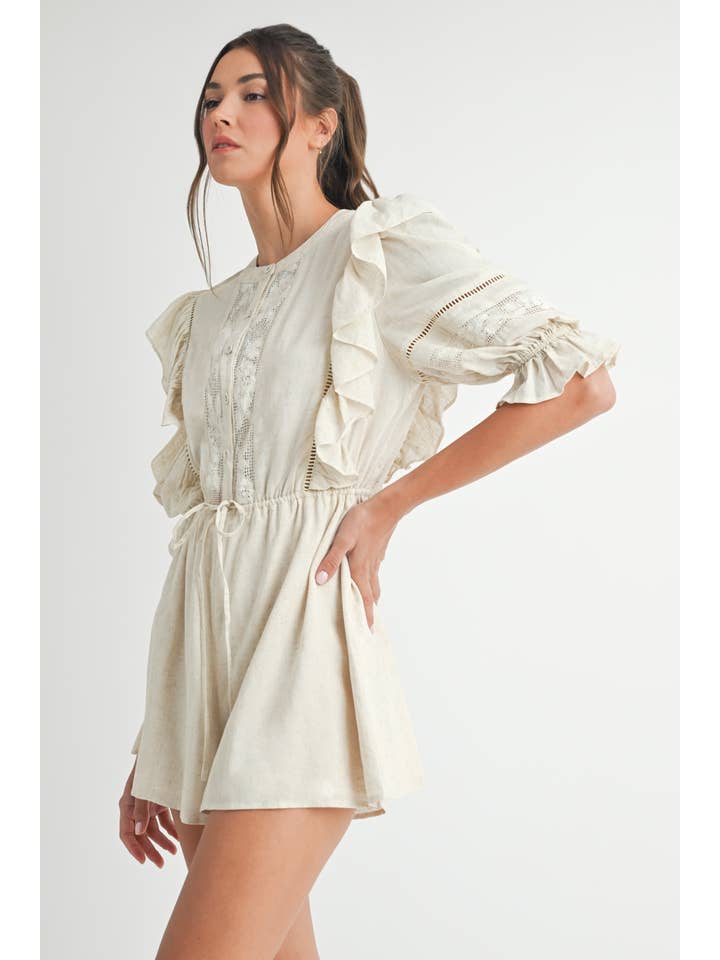 TONE OAT Ruffle Short Sleeve Romper for wholesale on Faire