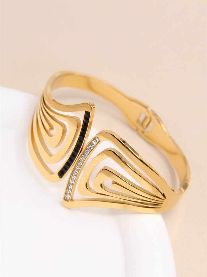 Stainless Steel Bangle Bracelet With Rhinestones - Golden Shine for wholesale by BELLISSIMA BIJOUX