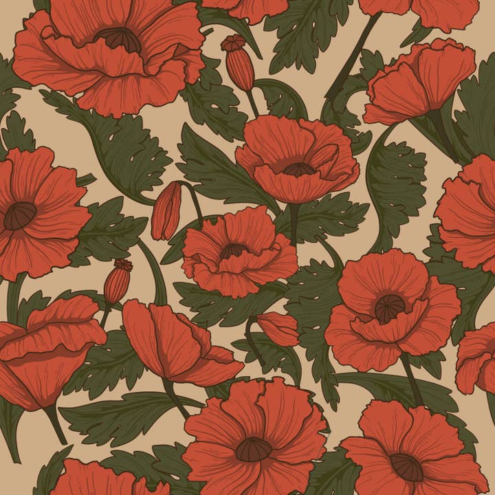 Art Nouveau Poppy Pattern Floral Gallery Wall Art Print for wholesale by Brittany Bouyer