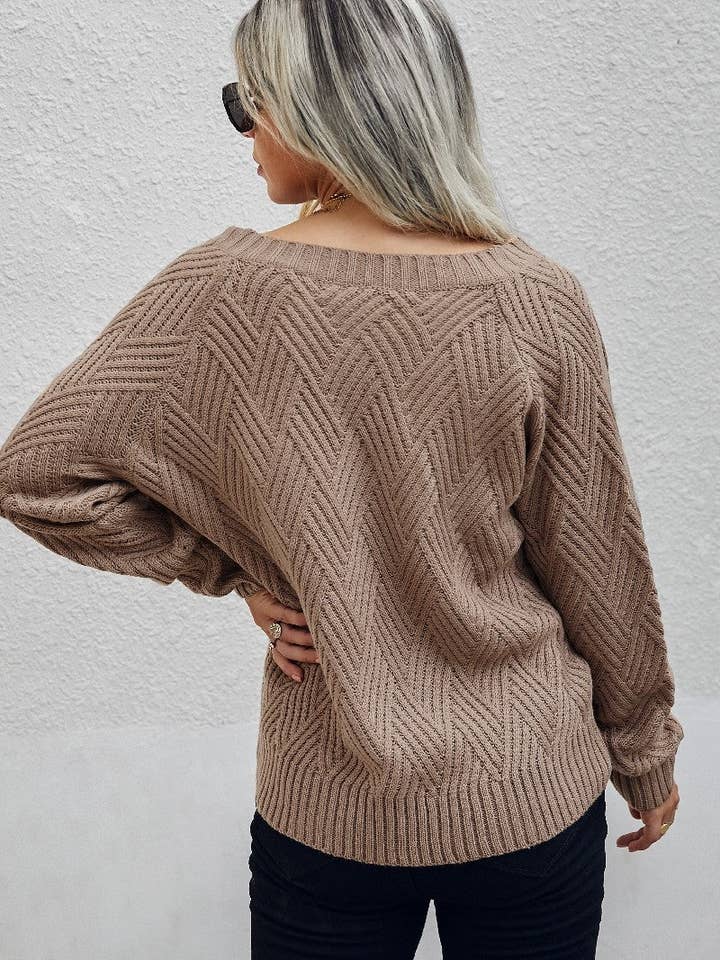 Khaki Zigzag Knit Sweater for wholesale on Faire3