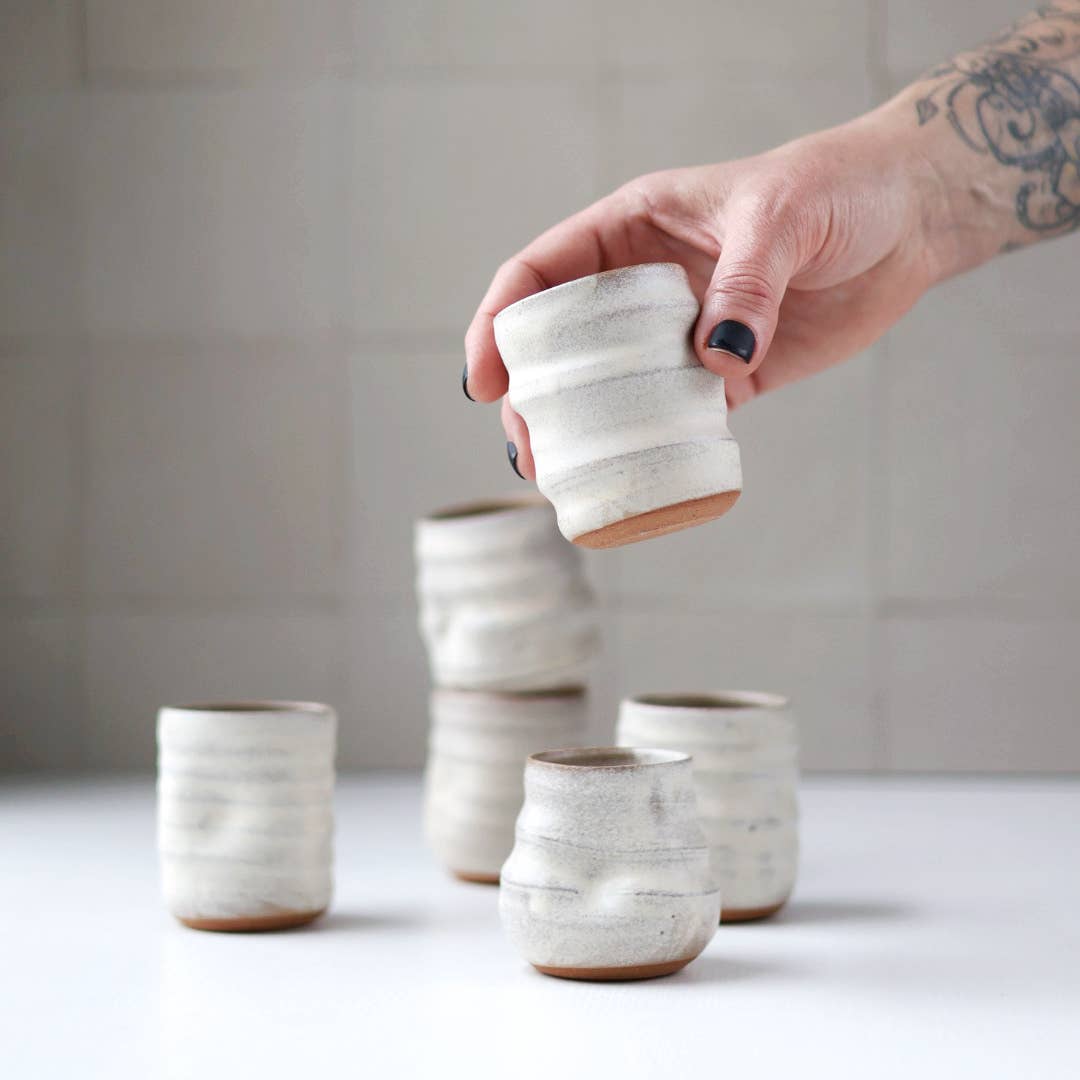 Gravesco Pottery - Wholesale Drinking Glass/Cup - Artist Choice Little Sippers Cream Pottery Shot Cup3