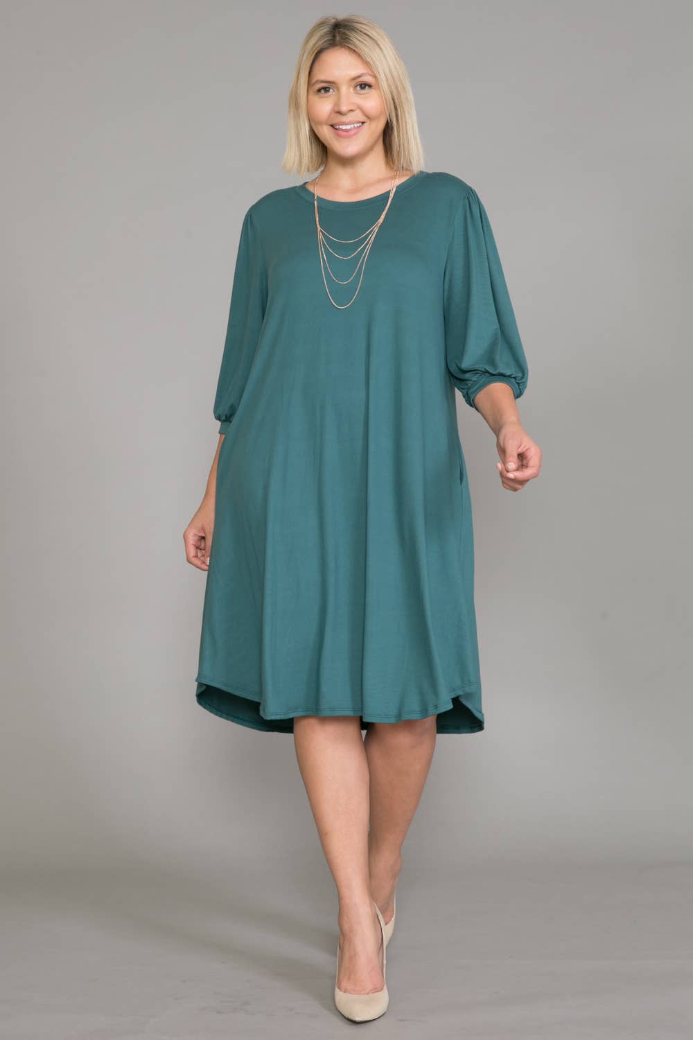 Allium - Wholesale Dress - Women's - Plus Size Balloon Sleeve Midi Dress5