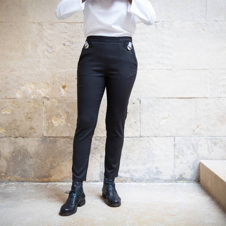 Slim fit ankle length black trousers for wholesale by Ojos Negros