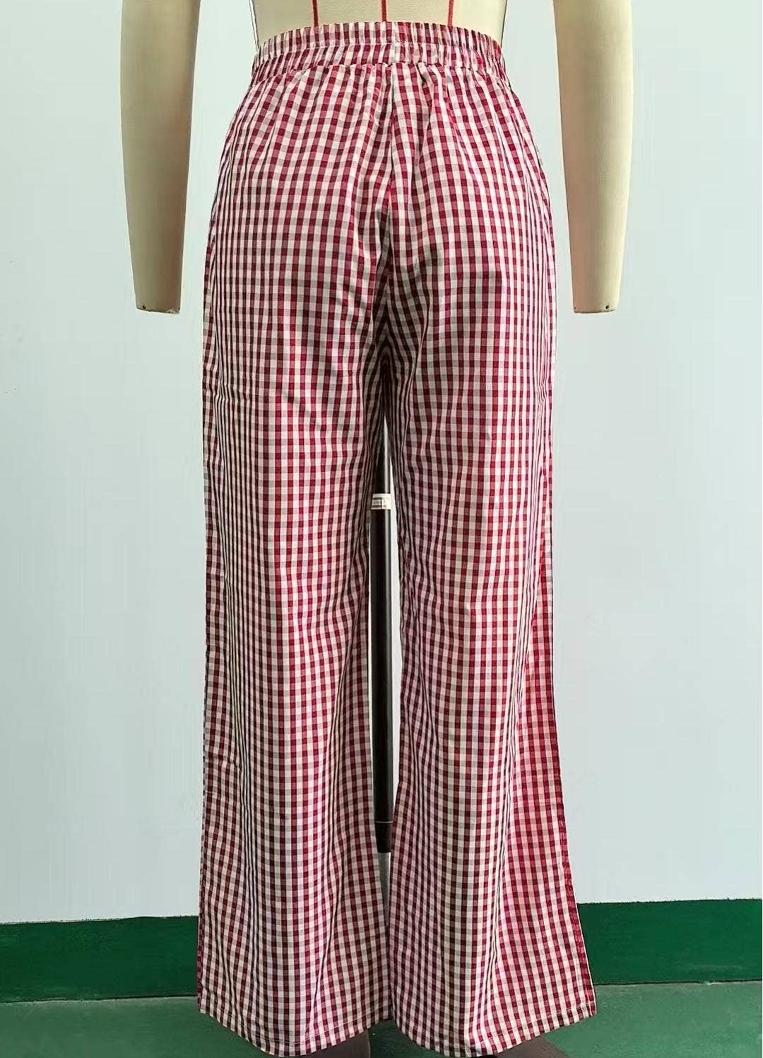 HIDDENBRAND - Wholesale Pants - Women's - Plaid Print Slacks Wide-Leg Lounge Pants6