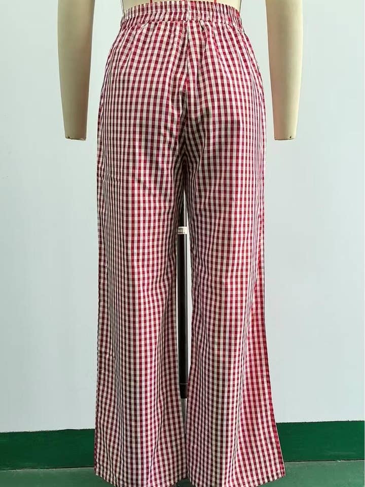 HIDDENBRAND - Wholesale Pants - Women's - Plaid Print Slacks Wide-Leg Lounge Pants6