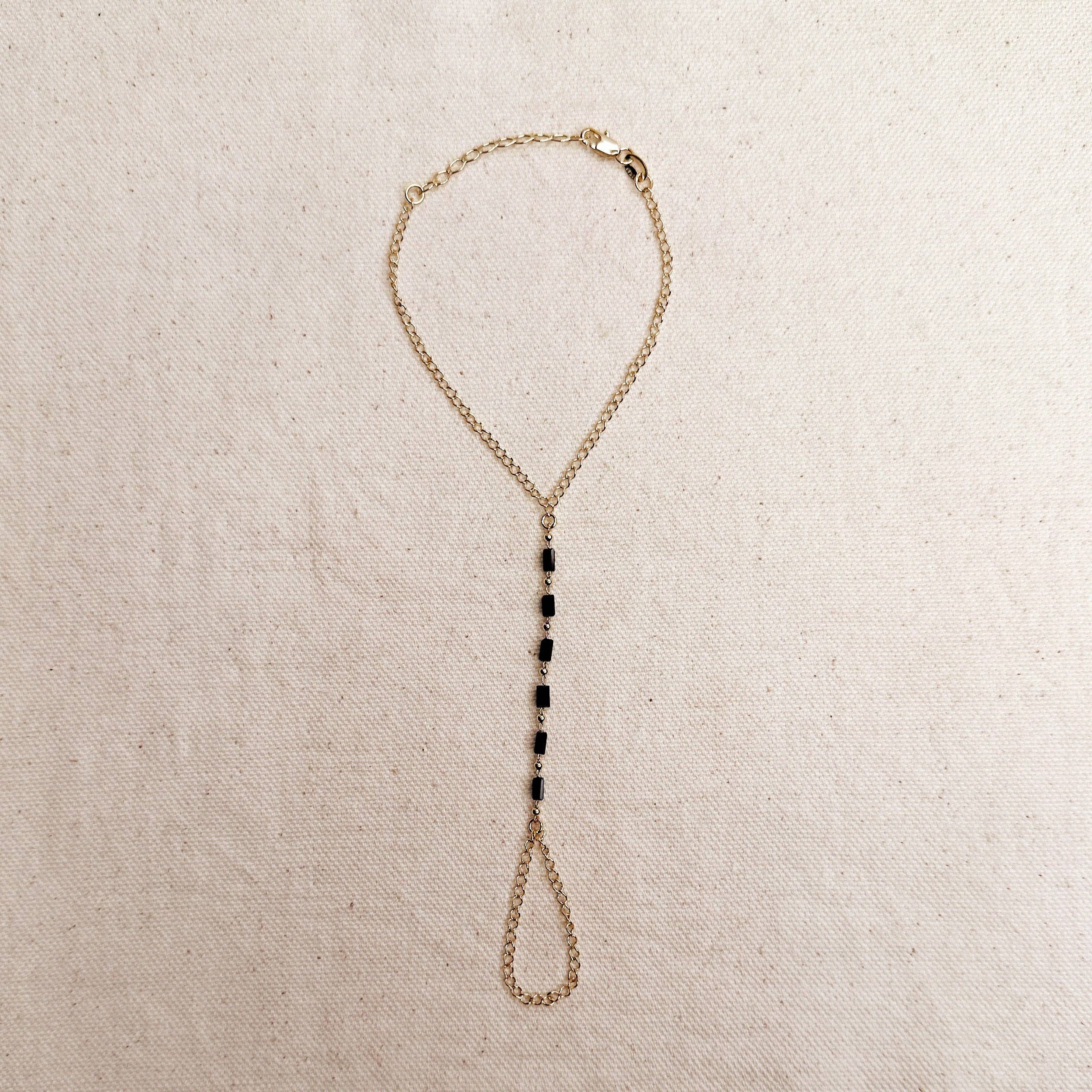 GoldFi - Wholesale Link & Chain Bracelet - Black Crystals Hand Chain3