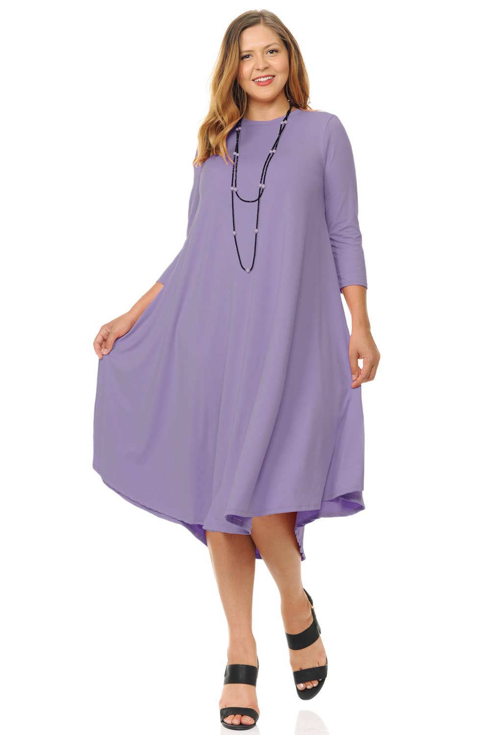 Allium - Wholesale Dress - Women's - A Line Swing Trapeze Midi Dress Plus7