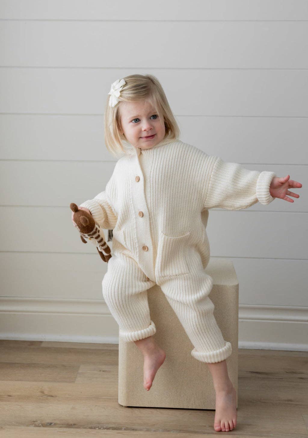 Yooushi - Wholesale Jumpsuit - Baby - Cloud Cream Hooded Knit Playsuit5