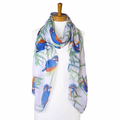 AGCS1009: White: Kingfisher Bird Scarf for wholesale by Australiana Gifts Co