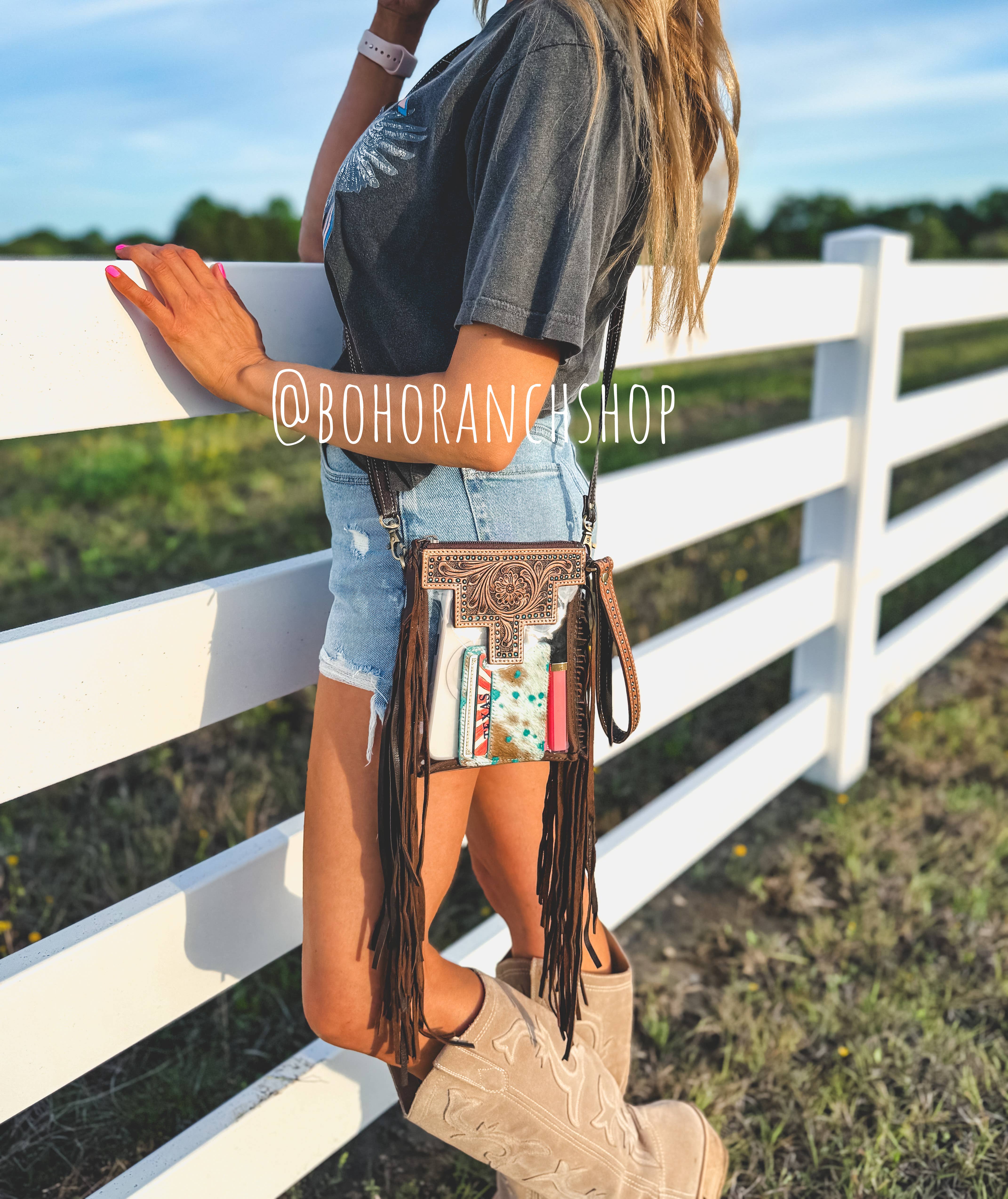 Boho Ranch Shop - Wholesale Crossbody Bag - Women's - SHAYNE SMALL - Hand Tooled Clear Crossbody Concert bag14