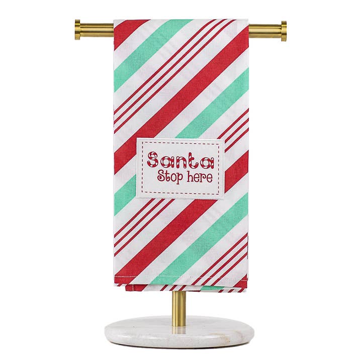 The Royal Standard - Wholesale Hand Towel - Santa Stop Here Candy Stripe Hand Towel White/Red/Mint 20x28