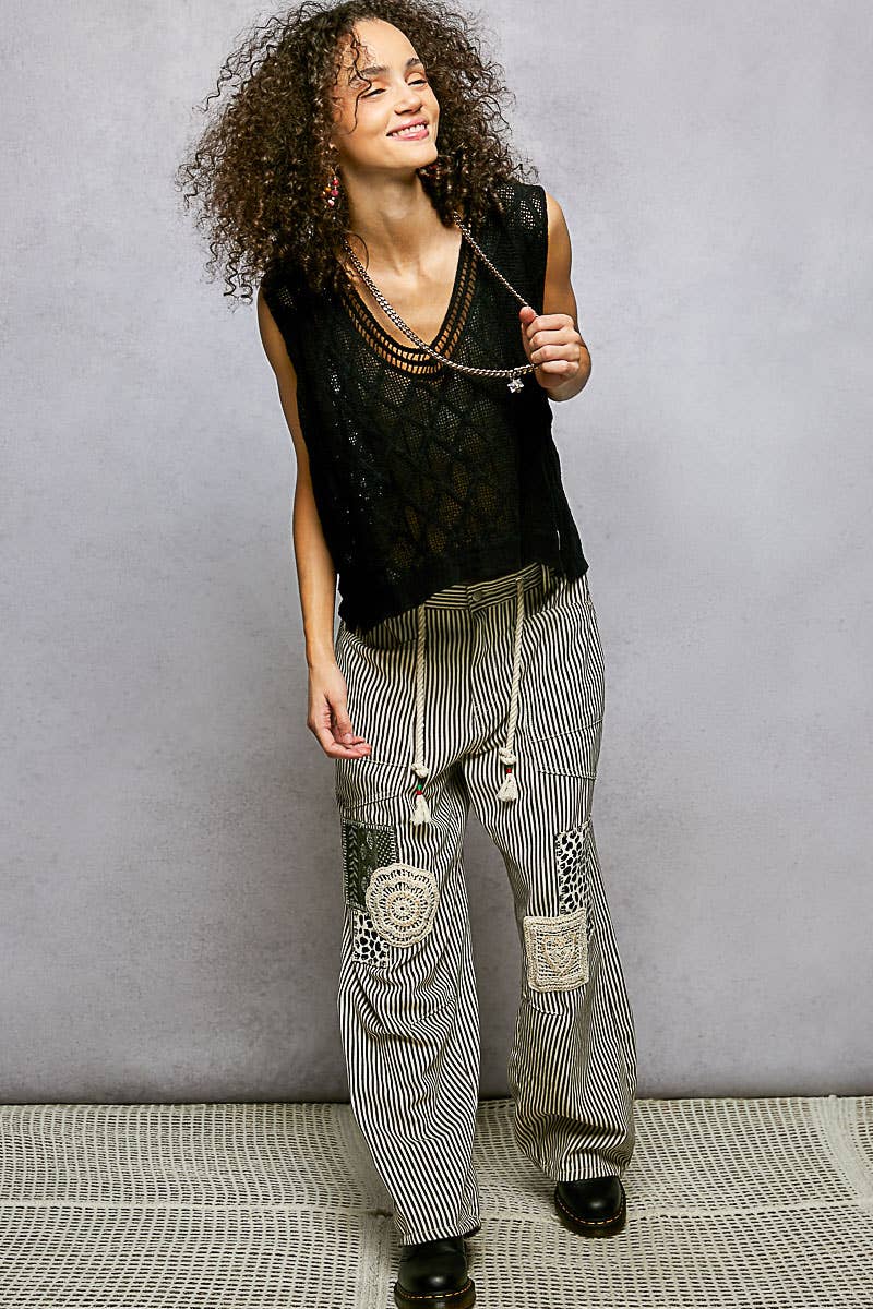 Pol Clothing - Wholesale Knit Top - Women's - V-neck Diamond Weave Crochet Sleeveless Knit Top 4