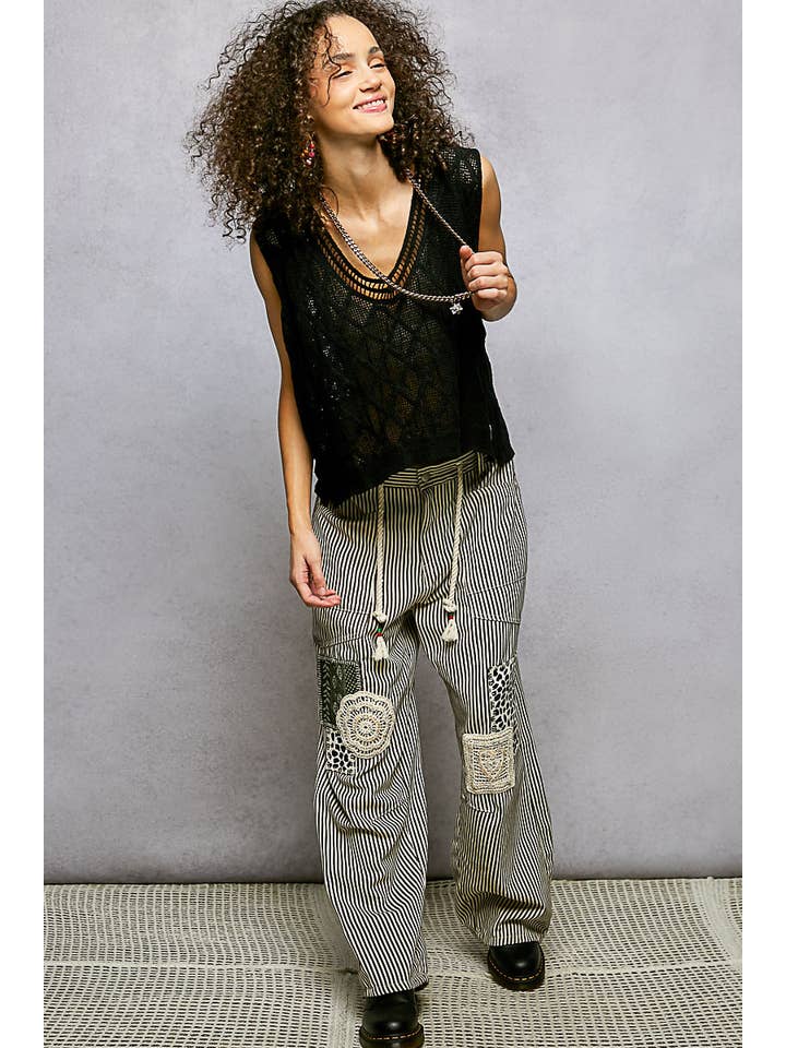 Pol Clothing - Wholesale Knit Top - Women's - V-neck Diamond Weave Crochet Sleeveless Knit Top 4