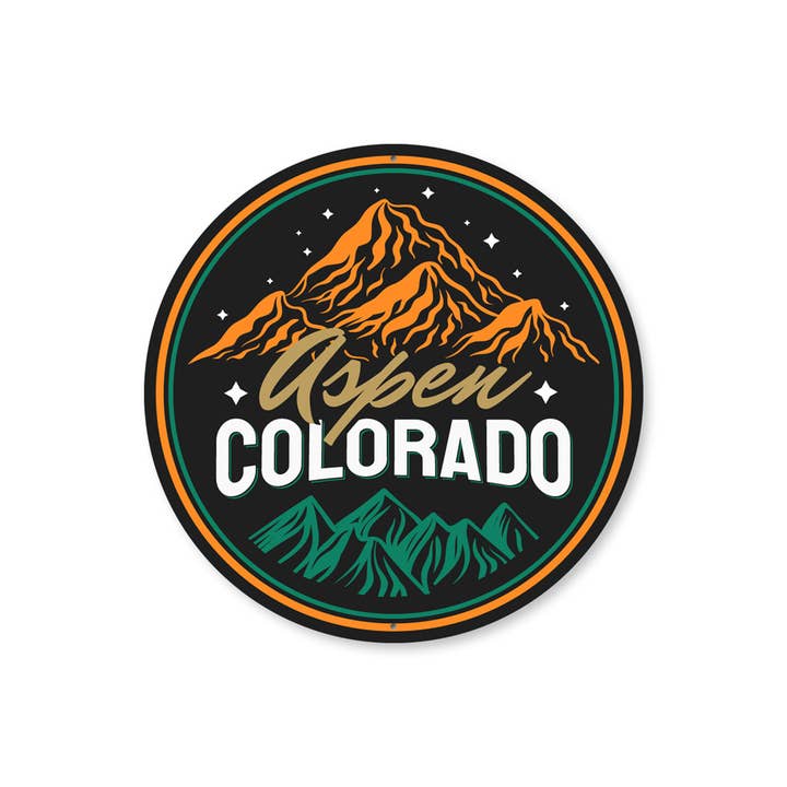 Panneau Circulaire des Montagnes d'Aspen Colorado pour la vente par Lizton Sign Shop, Inc