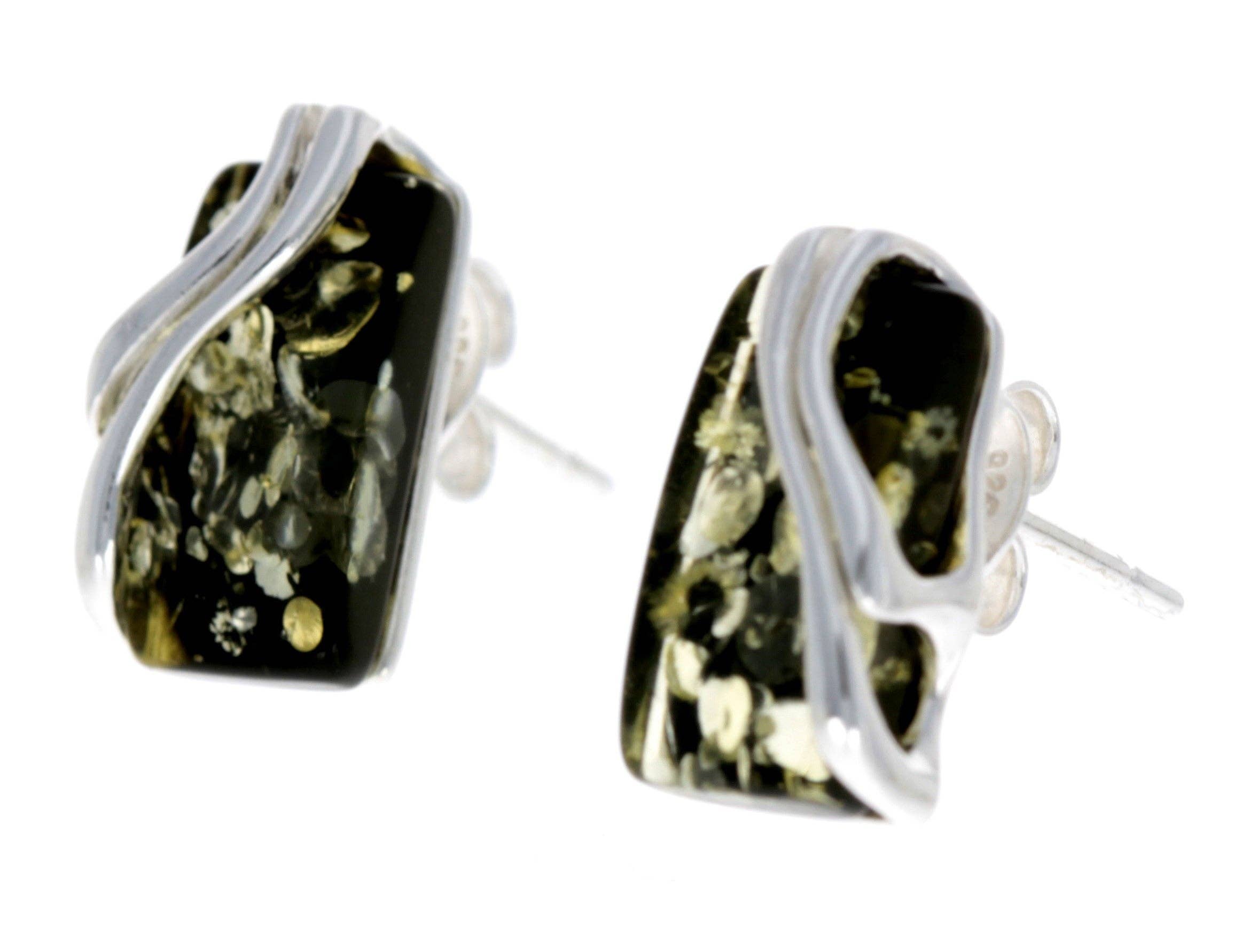 SilverAmber Jewellery - Wholesale Stud/Post Earrings - 925 Sterling Silver & Baltic Amber Modern Studs Earrings - GL0055
